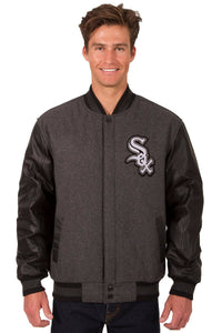 Chicago White Sox Wool & Leather Reversible Jacket w/ Embroidered Logos - Charcoal/Black