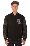 Chicago White Sox Wool & Leather Reversible Jacket w/ Embroidered Logos - Black