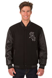 Chicago White Sox Wool & Leather Reversible Jacket w/ Embroidered Logos - Black