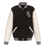 Chicago White Sox - JH Design Reversible Fleece Jacket with Faux Leather Sleeves - Black/White