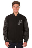 San Antonio Spurs Wool & Leather Reversible Jacket w/ Embroidered Logos - Black