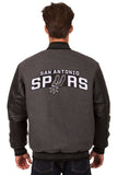 San Antonio Spurs Wool & Leather Reversible Jacket w/ Embroidered Logos - Charcoal/Black