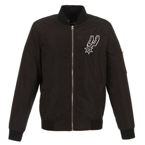 San Antonio Spurs JH Design Lightweight Nylon Bomber Jacket – Black