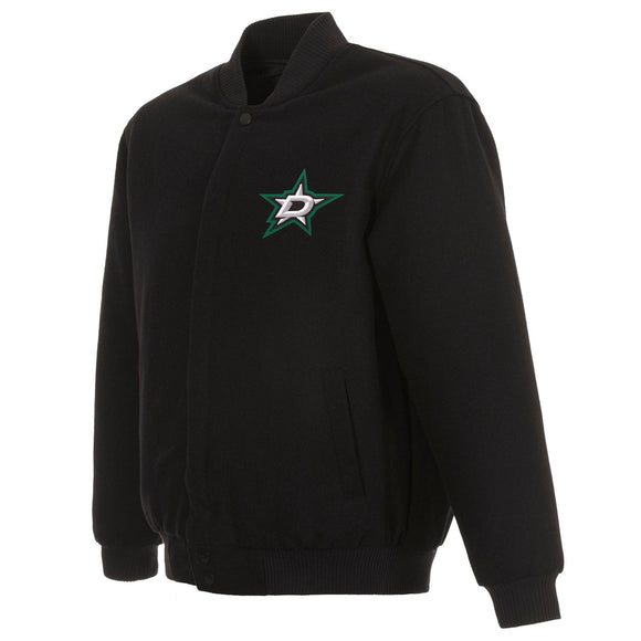 Dallas Stars Reversible Wool Jacket - Embroidered Logos  JH Design-  Black