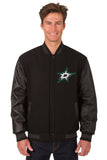 Dallas Stars Wool & Leather Reversible Jacket w/ Embroidered Logos - Black