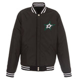 Dallas Stars JH Design Reversible Fleece Jacket with Faux Leather Sleeves - Black/White