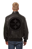 Pittsburgh Steelers JH Design Tonal All Leather Jacket - Black/Black - J.H. Sports Jackets