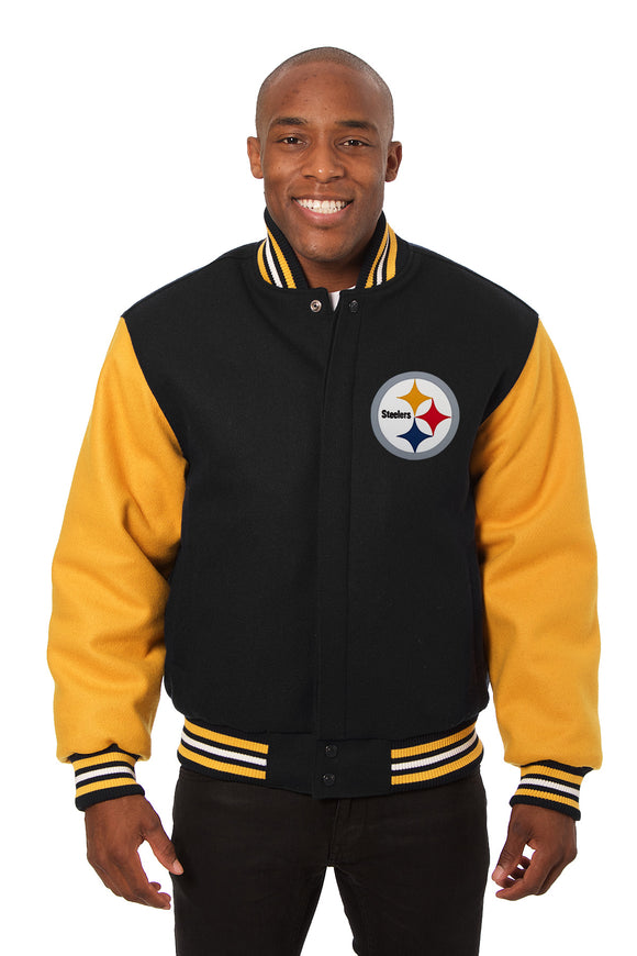 Pittsburgh Steelers JH Design Wool Handmade Full-Snap Jacket-Black/Yellow - J.H. Sports Jackets