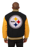 Pittsburgh Steelers JH Design Wool Handmade Full-Snap Jacket-Black/Yellow - J.H. Sports Jackets