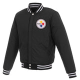 Pittsburgh Steelers - JH Design Reversible Fleece Jacket with Faux Leather Sleeves - Black/White