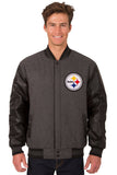 Pittsburgh Steelers Wool & Leather Reversible Jacket w/ Embroidered Logos - Charcoal/Black