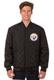 Pittsburgh Steelers Wool & Leather Reversible Jacket w/ Embroidered Logos - Charcoal/Black