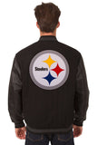 Pittsburgh Steelers Wool & Leather Reversible Jacket w/ Embroidered Logos - Black