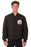 Pittsburgh Steelers Wool & Leather Reversible Jacket w/ Embroidered Logos - Black