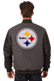 Pittsburgh Steelers Wool & Leather Reversible Jacket w/ Embroidered Logos - Charcoal/Black