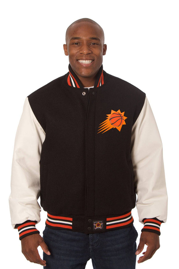 Phoenix Suns Domestic Two-Tone Handmade Wool and Leather Jacket-Black/White