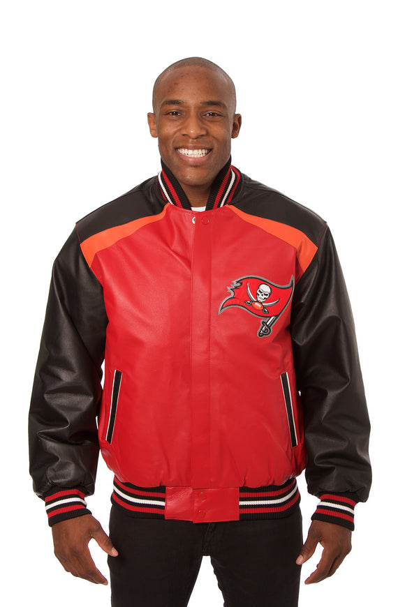 Tampa Bay Buccaneers JH Design All Leather Jacket - Red/Black - J.H. Sports Jackets