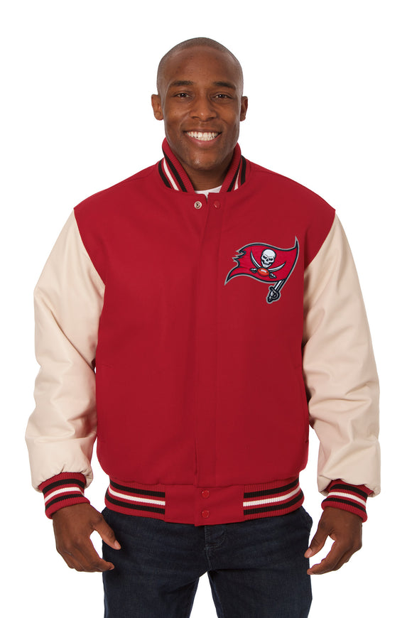 Tampa Bay Buccaneers Two-Tone Wool and Leather Jacket-Red/White - J.H. Sports Jackets