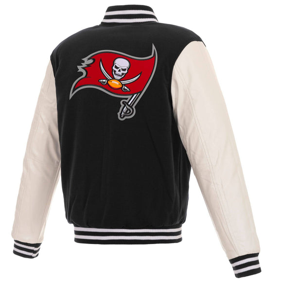 Tampa Bay Buccaneers - JH Design Reversible Fleece Jacket with Faux Leather Sleeves - Black/White