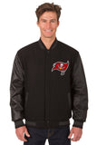 Tampa Bay Buccaneers Wool & Leather Reversible Jacket w/ Embroidered Logos - Black