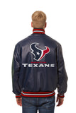 Houston Texans Handmade Full Leather Snap Jacket - Navy - J.H. Sports Jackets