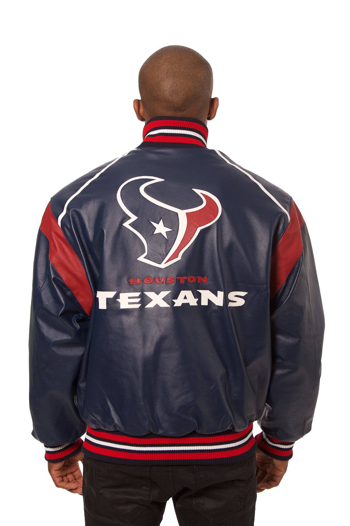 Houston Texans JH Design All Leather Jacket - Navy/Red | J.H.