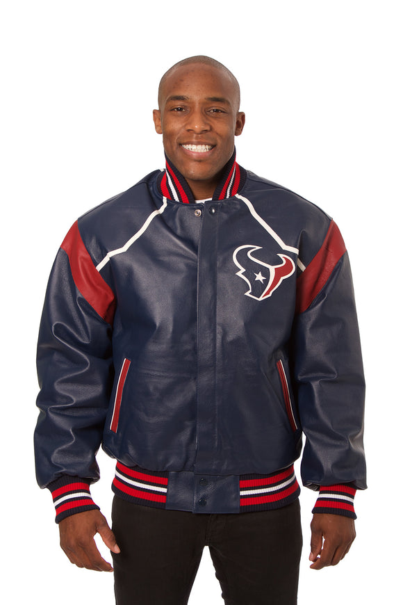 Houston Texans JH Design All Leather Jacket - Navy/Red - J.H. Sports Jackets