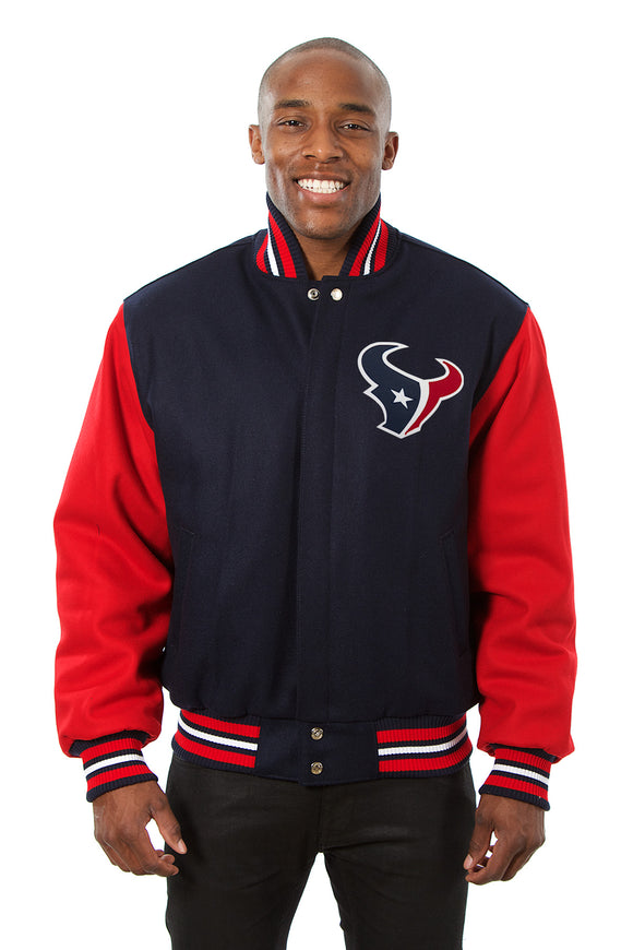 Houston Texans JH Design Wool Handmade Full-Snap Jacket-Navy/Red - J.H. Sports Jackets