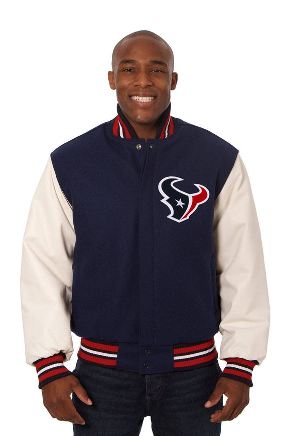 Houston Texans Two-Tone Wool and Leather Jacket - Navy/White