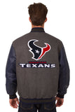 Houston Texans Wool & Leather Reversible Jacket w/ Embroidered Logos - Charcoal/Navy