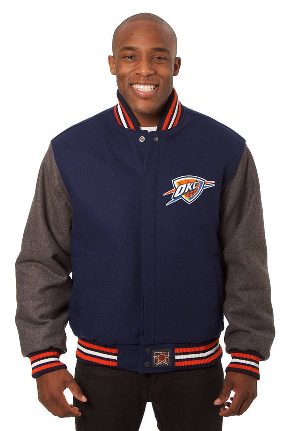 Oklahoma City Thunder Embroidered Handmade Wool Jacket - Navy/Grey