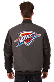 Oklahoma City Thunder Wool & Leather Reversible Jacket w/ Embroidered Logos - Charcoal/Black