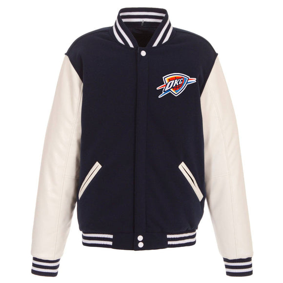 Oklahoma City Thunder - JH Design Reversible Fleece Jacket with Faux Leather Sleeves - Navy/White