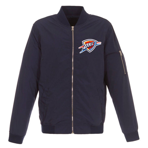 Oklahoma City Thunder JH Design Lightweight Nylon Bomber Jacket – Navy