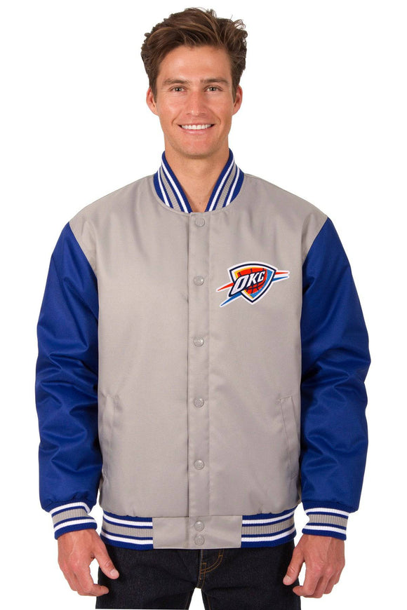 Oklahoma City Thunder Poly Twill Varsity Jacket - Gray/Royal