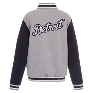 Detroit Tigers JH Design Two-Tone Reversible Fleece Jacket - Gray/Navy