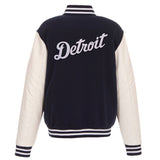 Detroit Tigers - JH Design Reversible Fleece Jacket with Faux Leather Sleeves - Navy/White