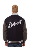 Detroit Tigers Two-Tone Wool Jacket w/ Handcrafted Leather Logos - Navy/Gray