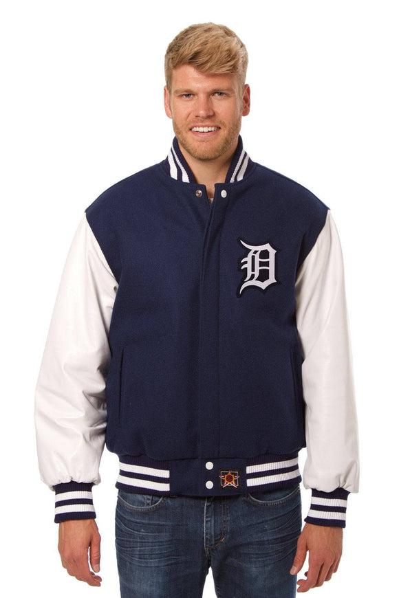 Detroit Tigers Two-Tone Wool and Leather Jacket - Navy/White