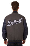 Detroit Tigers Wool & Leather Reversible Jacket w/ Embroidered Logos - Charcoal/Navy