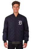 Detroit Tigers Wool & Leather Reversible Jacket w/ Embroidered Logos - Charcoal/Navy