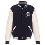 Detroit Tigers - JH Design Reversible Fleece Jacket with Faux Leather Sleeves - Navy/White