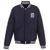 Detroit Tigers - JH Design Reversible Fleece Jacket with Faux Leather Sleeves - Navy/White