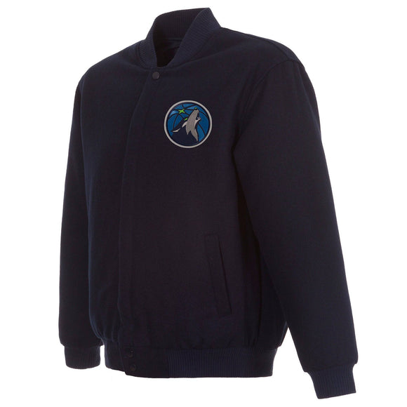 Minnesota Timberwolves Reversible Wool Jacket -  Embroidered Logos JH Design Navy