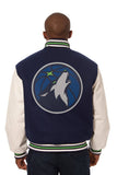 Minnesota Timberwolves Domestic Two-Tone Handmade Wool and Leather Jacket-Navy/White