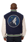 Minnesota Timberwolves Domestic Two-Tone Handmade Wool and Leather Jacket-Navy/White - J.H. Sports Jackets