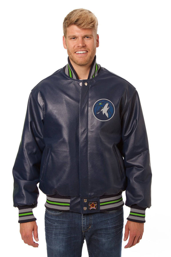 Minnesota Timberwolves Full Leather Jacket - Navy