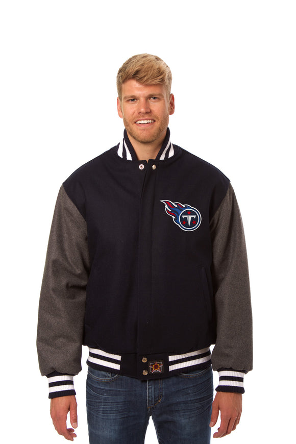 Tennessee Titans JH Design Wool Handmade Full-Snap Jacket-Navy/Grey - J.H. Sports Jackets