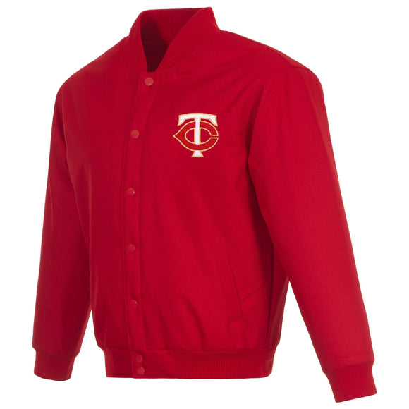 Minnesota Twins Poly Twill Varsity Jacket-Red