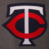 Minnesota Twins Wool & Leather Reversible Jacket w/ Embroidered Logos - Charcoal/Navy